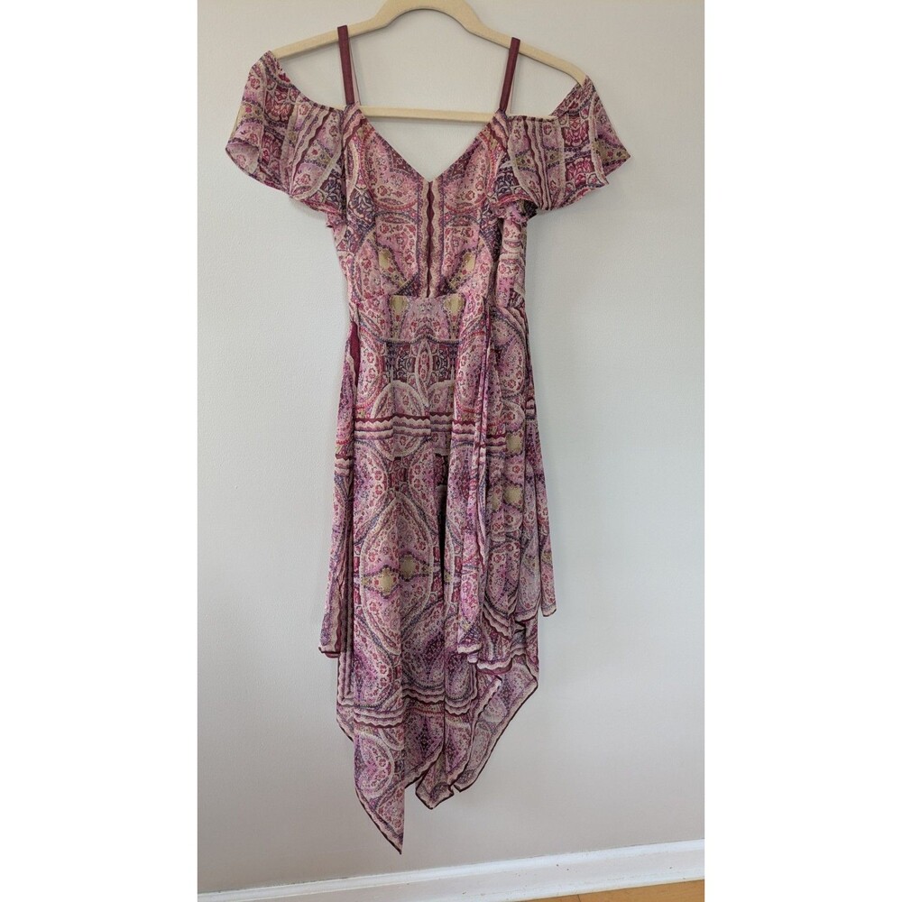 BCBGMaxazria Wrap Dress M Pink Tibetan Handkerchief Boho Off Shoulder Flowy $348 - Picture 6 of 10